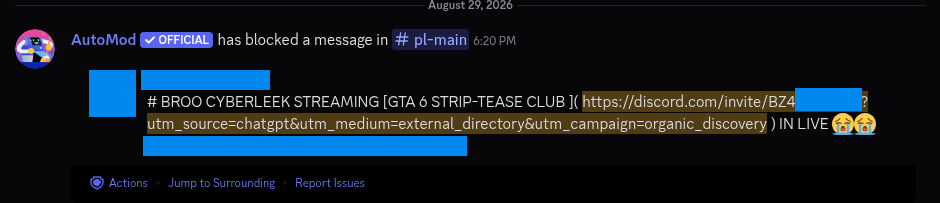 Discord automod message about a scam message