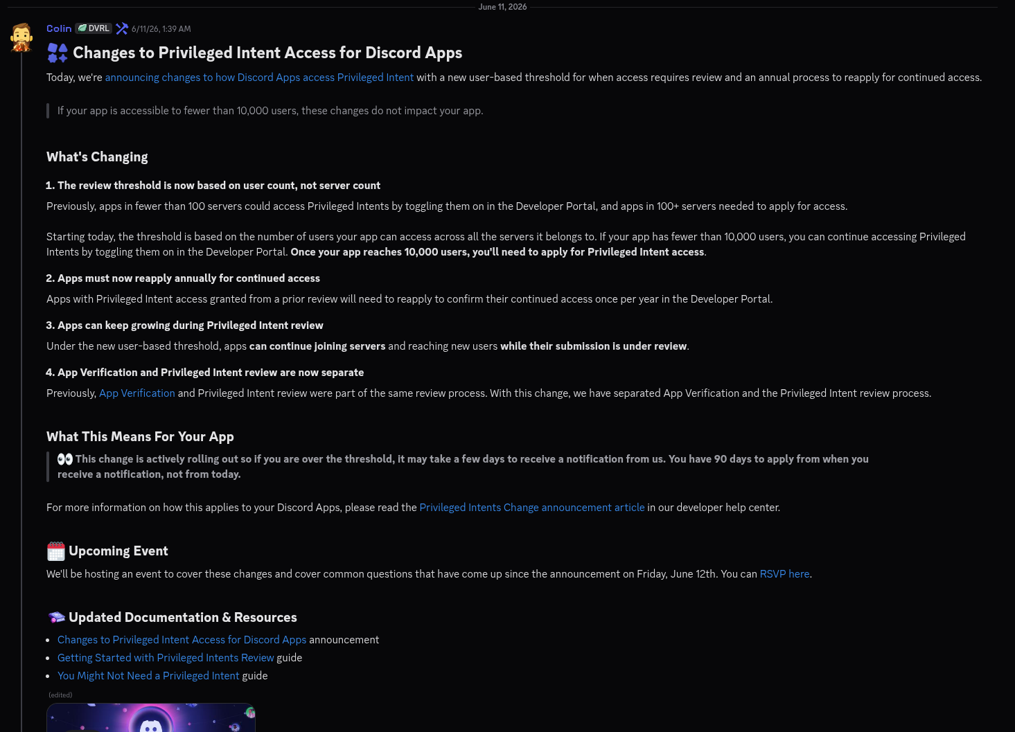 Discord Developers - bot verification update screenshot
