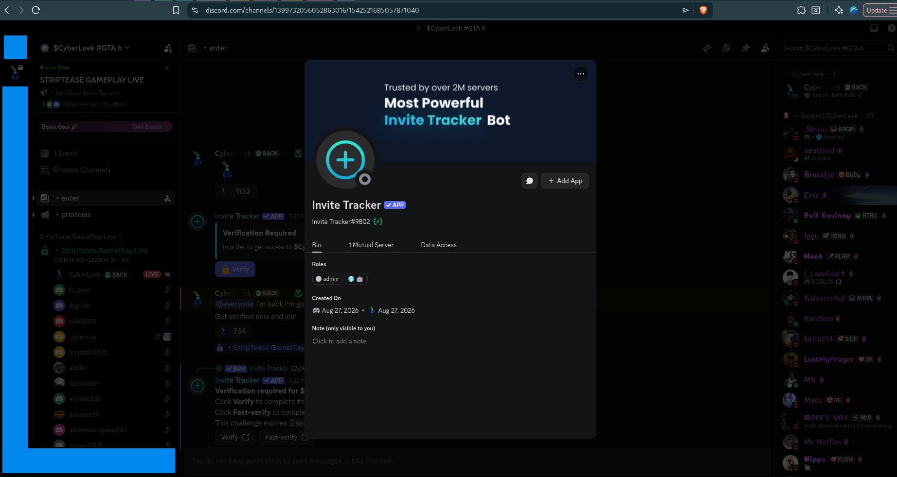 Verified impersonated bot creation date