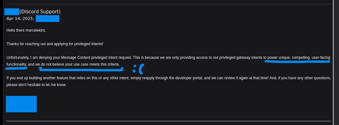 Intent application rejected screenshot
