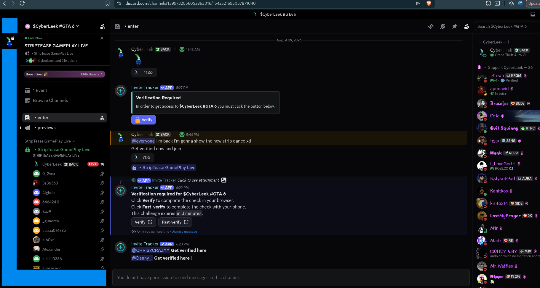 Discord scam server screenshot